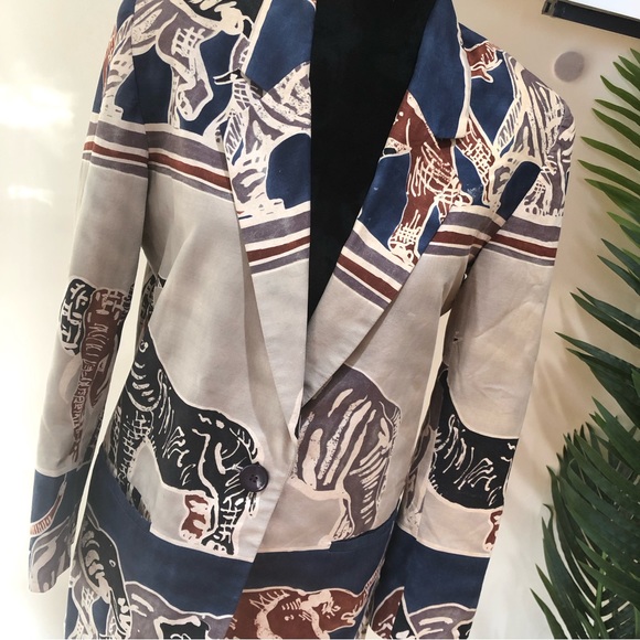 90’s Maurizio Ramani Zebra Print Jacket Blazer Tan Blue Small - Picture 2 of 7